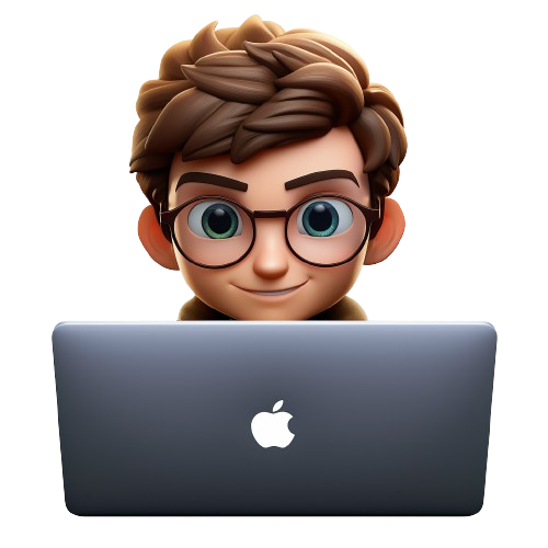Ry Bealey, animated. Smirking while working on a MacBook Pro 16-inch.